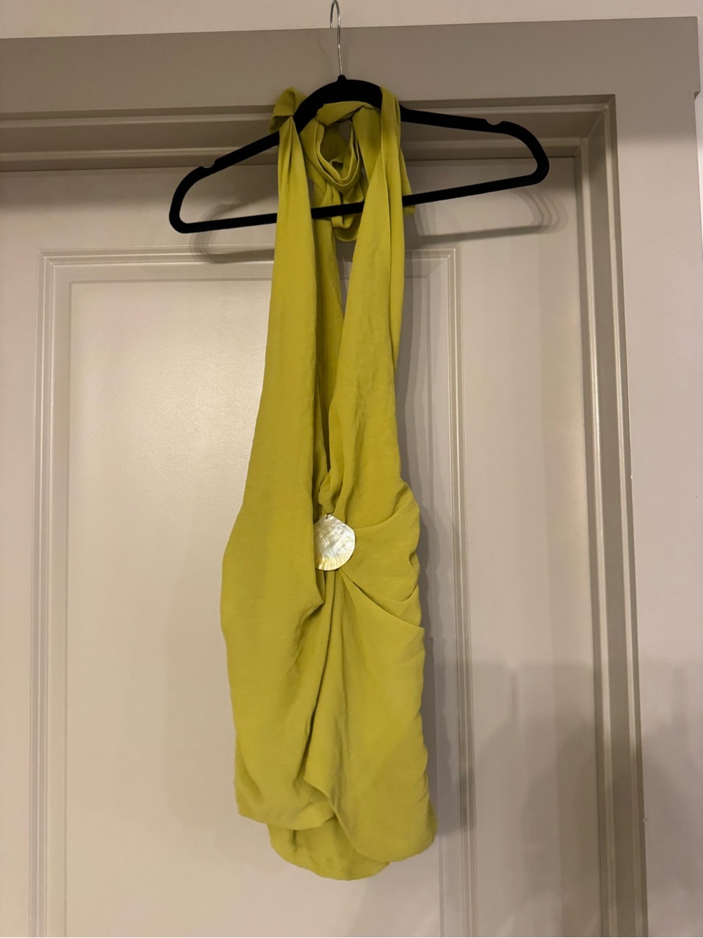 Women’s Halter Mini Dress with Shell Accent - Lime Green